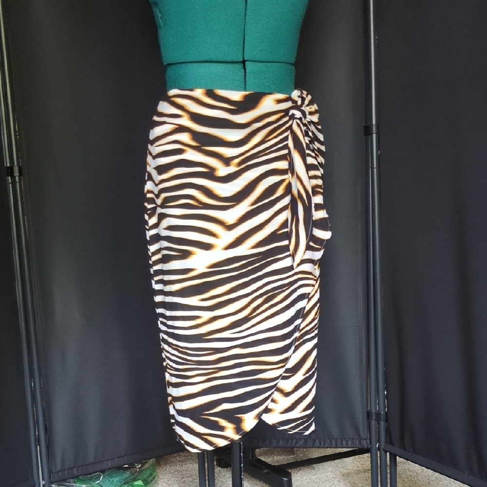 Worthington Black and White Asymmetrical Wrap Skirt